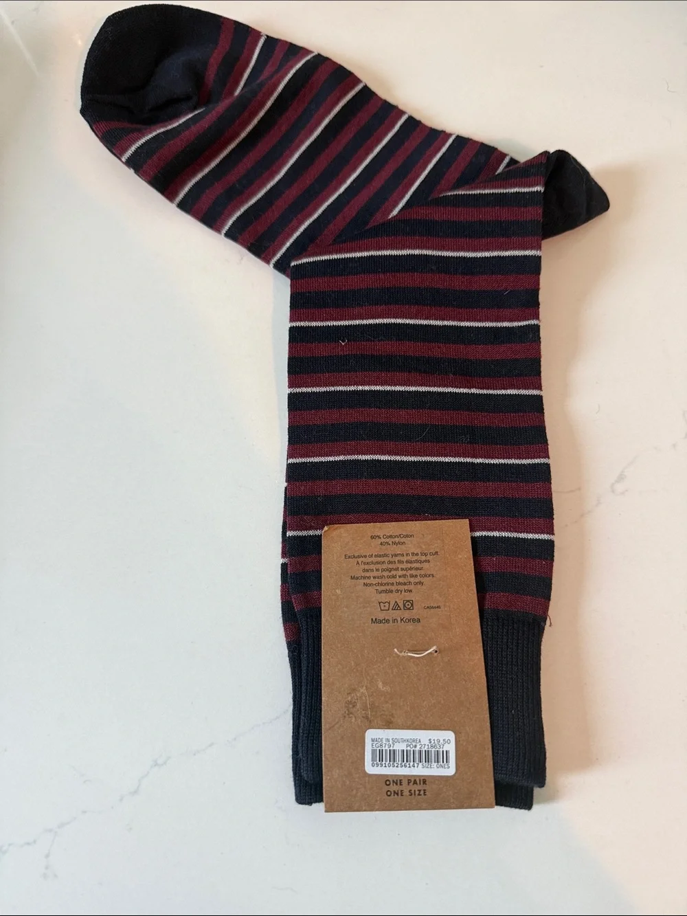 NWT J. Crew Men's Navy and Burgundy Striped Dress Socks